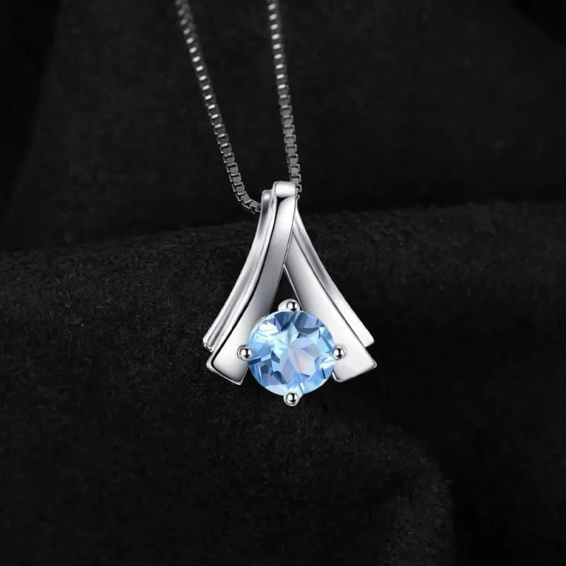 Genuine Sky Blue Topaz Pendant Necklace and Stud Earrings Women Jewelry Sets