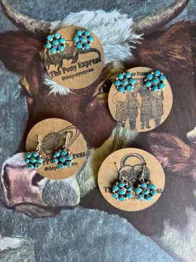 Genuine Turquoise Cluster Earrings