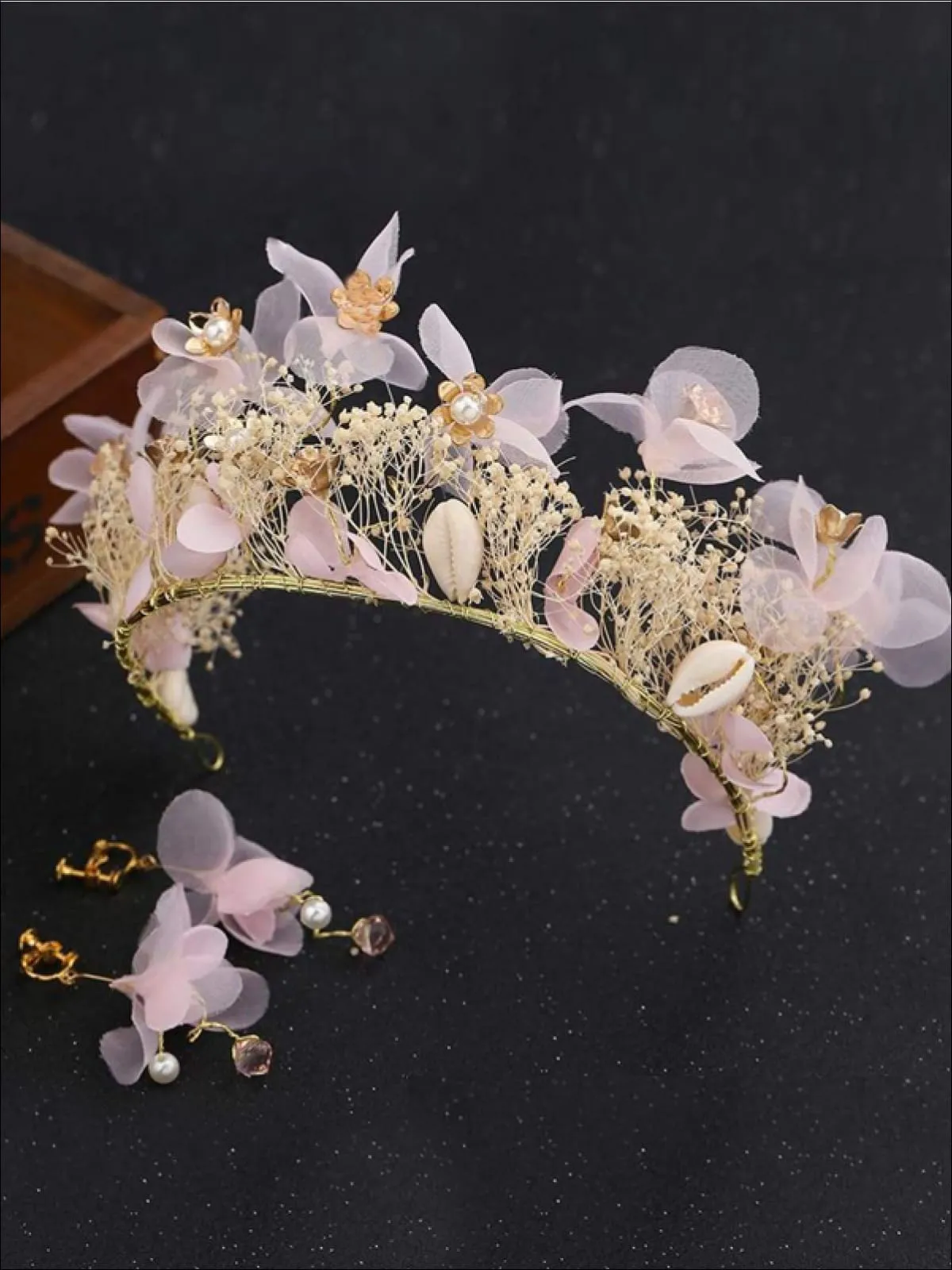 Girls Flower and Seashell Mermaid Inspired Halo Tiara and Earrings Set