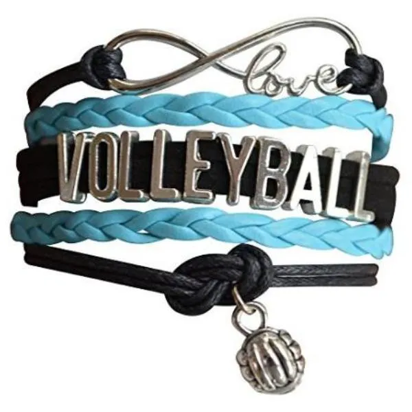 Girls Volleyball Blue and Black Infinity Bracelet - Pick Charm