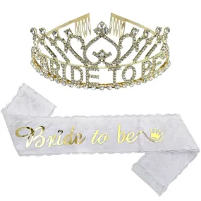 Gold Metal Bride to Be Tiara and Sash set