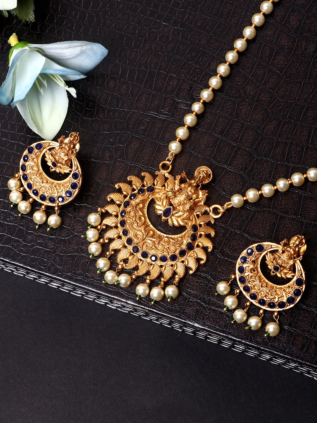 Gold Plated Maa Laxmi Stone Studded Necklace With Earrrings For Women And Girls - Anikas Creation