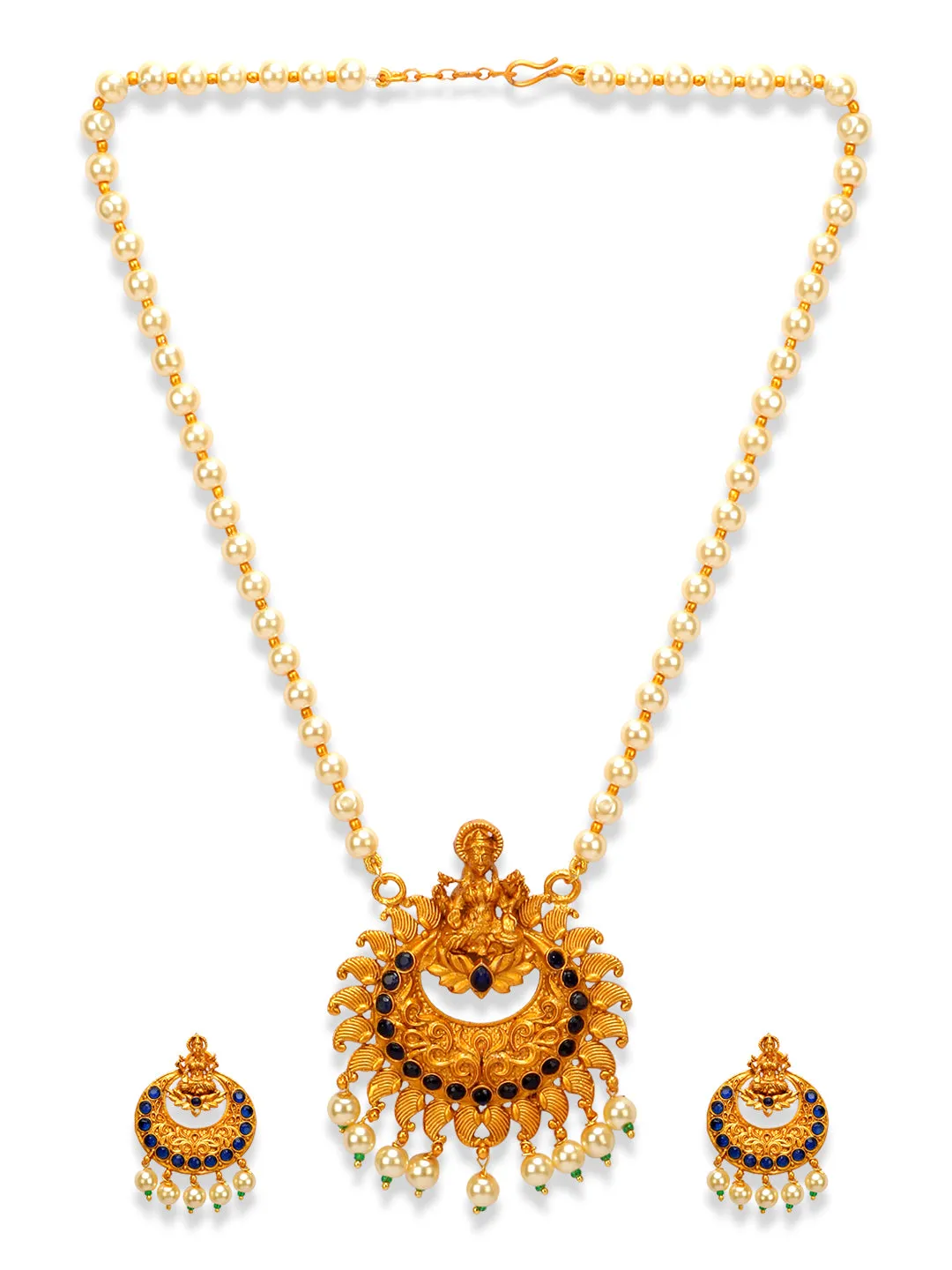 Gold Plated Maa Laxmi Stone Studded Necklace With Earrrings For Women And Girls - Anikas Creation