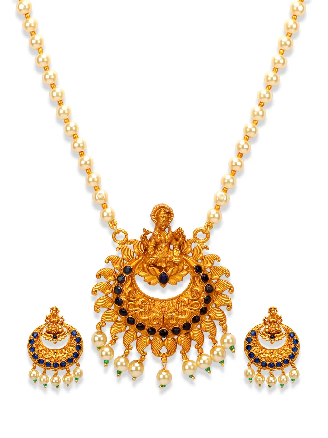 Gold Plated Maa Laxmi Stone Studded Necklace With Earrrings For Women And Girls - Anikas Creation