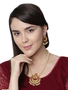 Gold Plated Maa Laxmi Stone Studded Necklace With Earrrings For Women And Girls - Anikas Creation