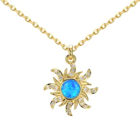 Gold Sunkissed Blue Opal Pendant Necklace