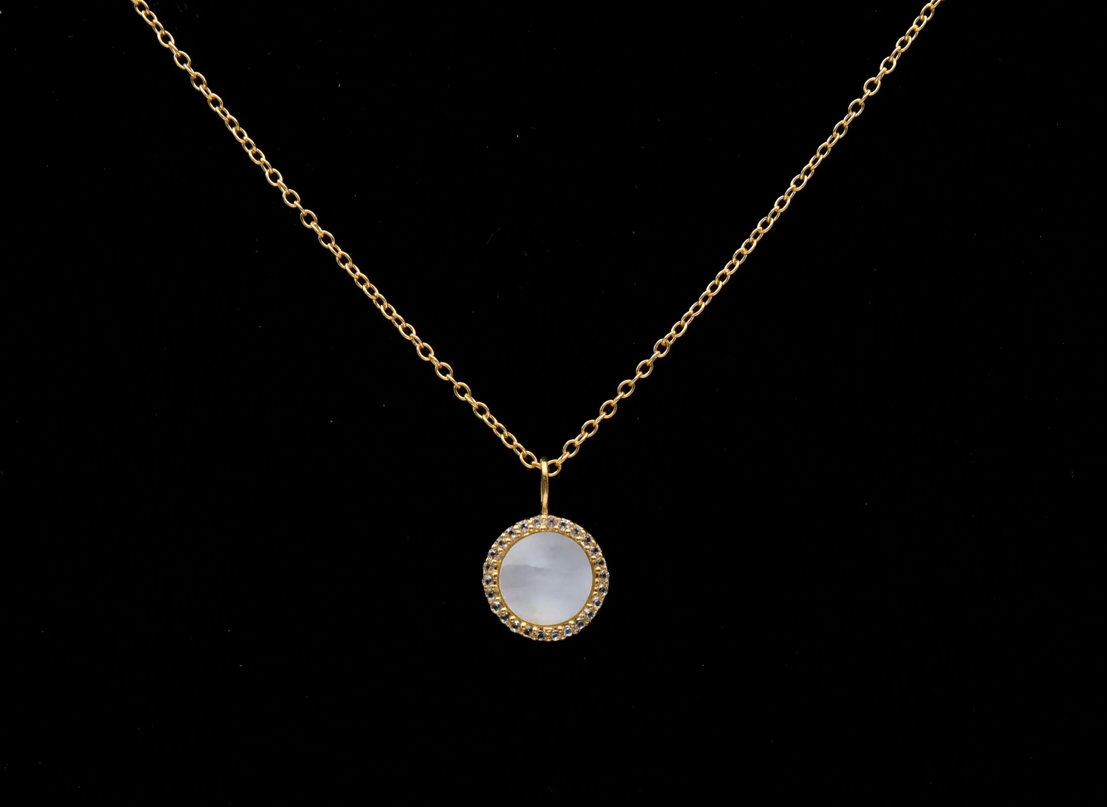 Gold Tone Sterling Silver Mother of Pearl and Topaz Pendant Necklace - 16.25"