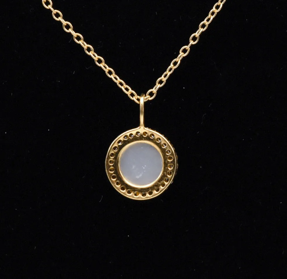 Gold Tone Sterling Silver Mother of Pearl and Topaz Pendant Necklace - 16.25"