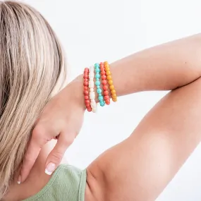 Golden Coral Red & Aqua Stack and Stretch Bracelet Set