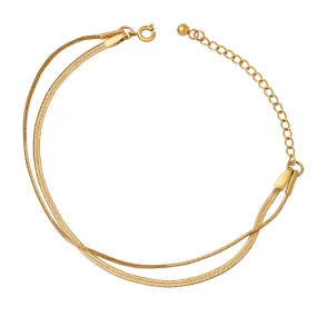 Golden Double-Layer Blade Chain Bracelet by Planderful - Versatile Titanium Steel Jewelry