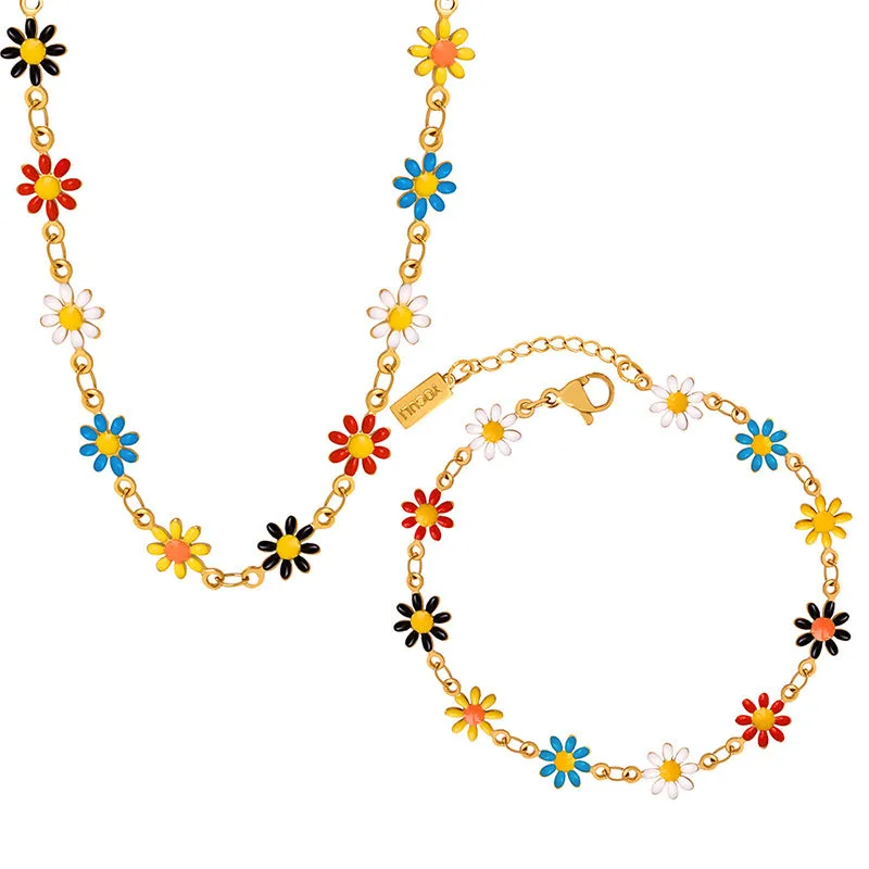 Golden Titanium Steel Jewelry Set with Daisy Chain Design