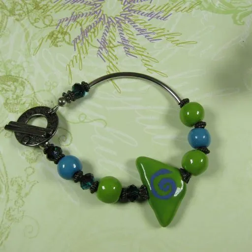 Green Bead Bracelet Kazuri Bead Bracelet