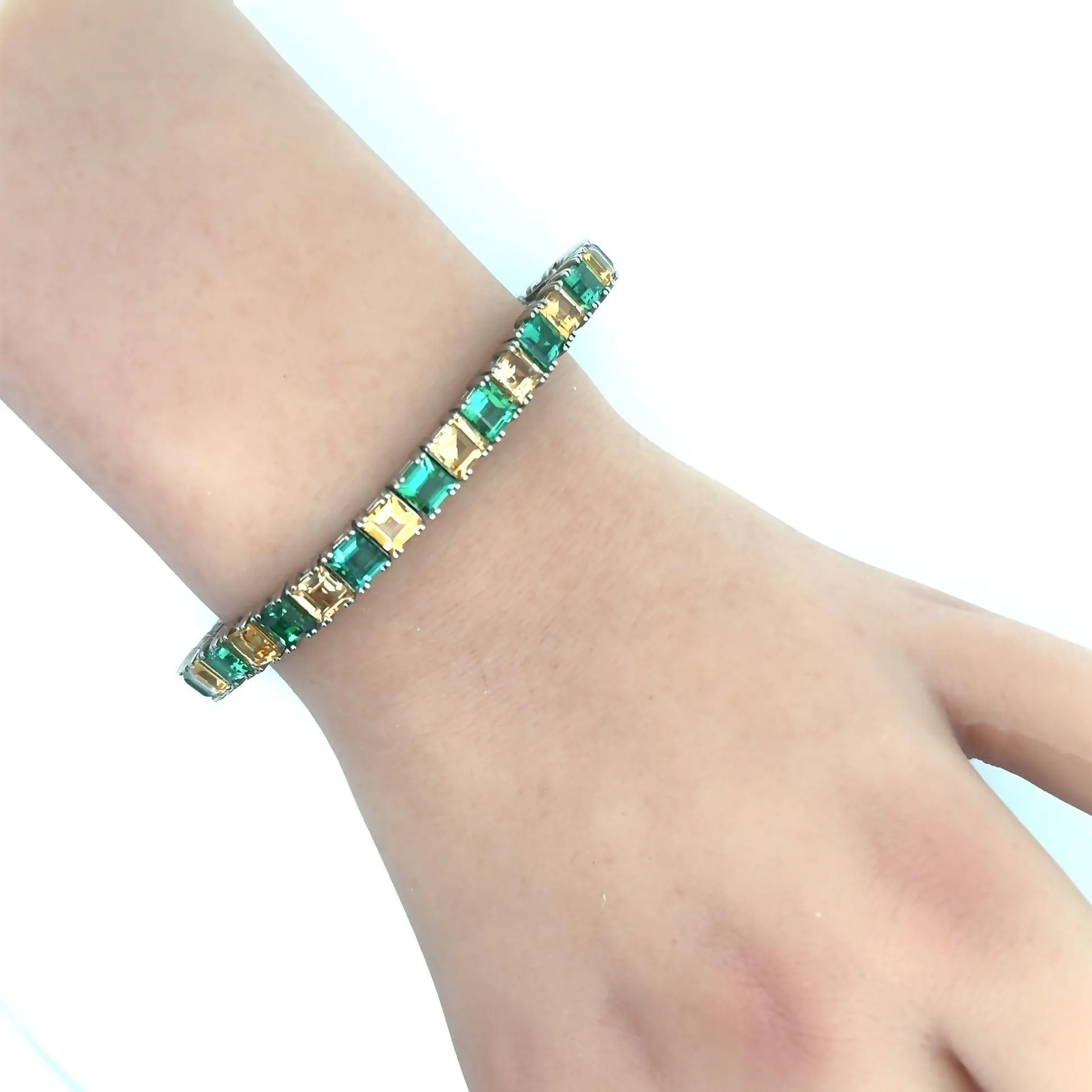 Green Tourmaline & Imperial Topaz 18K White Gold Line Bracelet