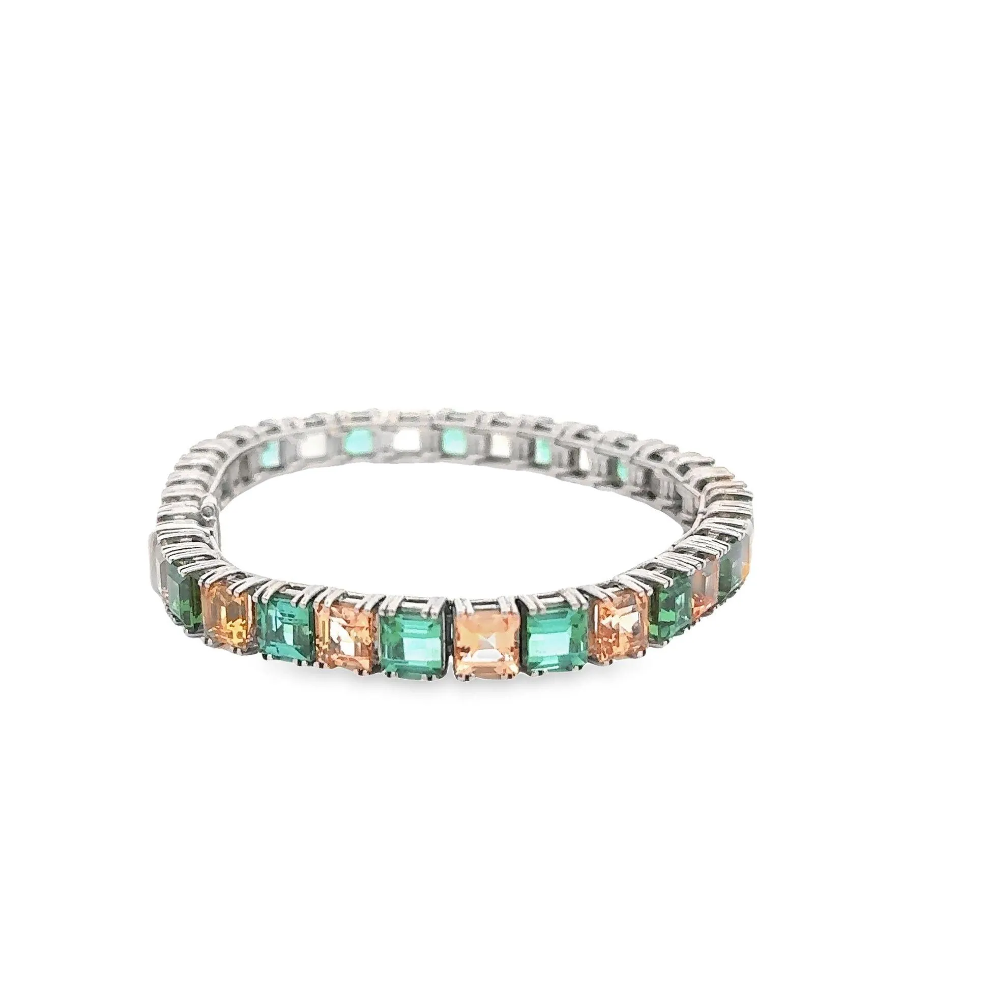 Green Tourmaline & Imperial Topaz 18K White Gold Line Bracelet