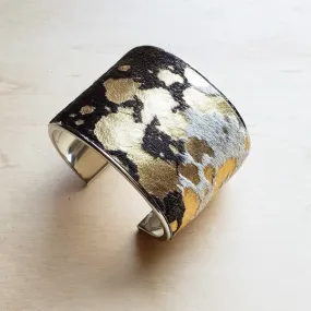 Hair-on-Hide Mixed Metallic Cuff Bangle Bracelet