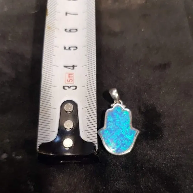 Hamsa Necklace Opal Blue Opal Hamsa Shema Sterling Silver Pendant