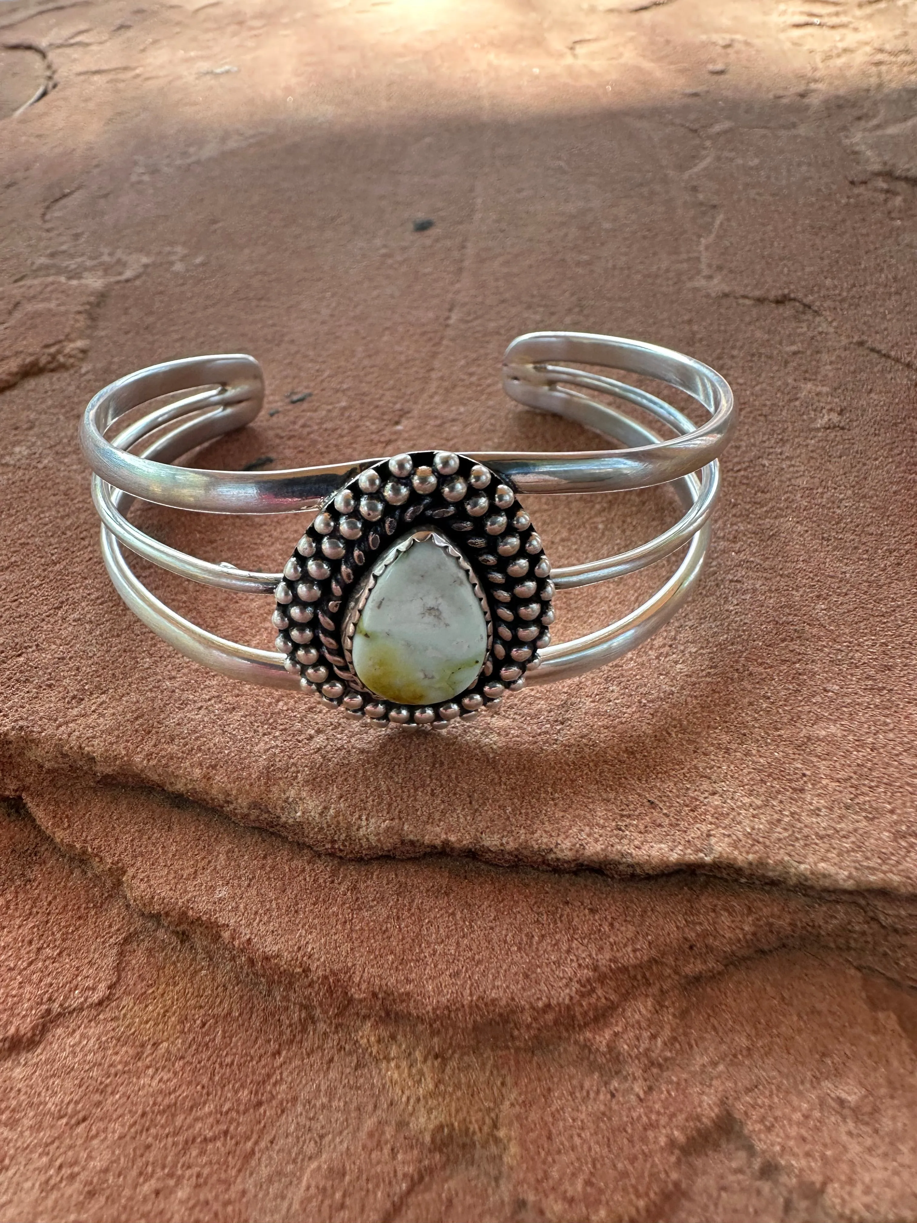 Handmade Sterling Silver & Single Stone Palomino Turquoise Adjustable Cuff Bracelet