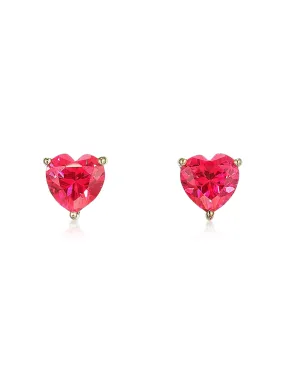 Heart, 18K Yellow Gold   Ruby Studs