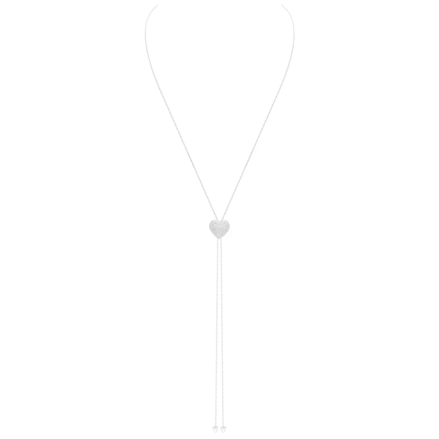 Heart Lariat Necklace 14k Gold Plated Pave Diamond CZ .925 Sterling Silver Adjustable Slide Necklace,