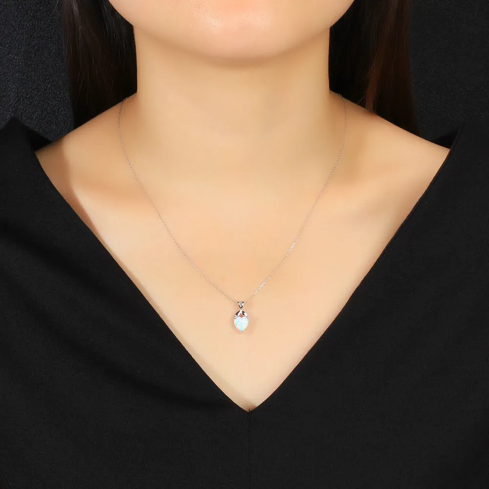 Heart Shape Opal Sterling Silver Necklace