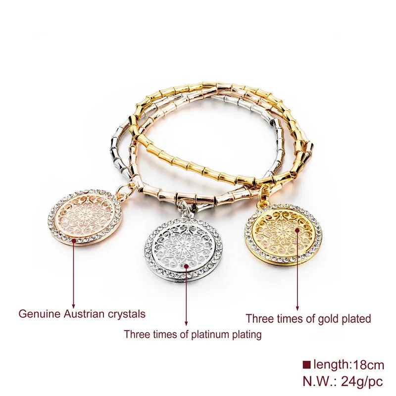 High Quality Crystal Bracelets Bangles For Women Hot Sale Gold Silver Plated Round Bracelet Elastic Charm Pulseras