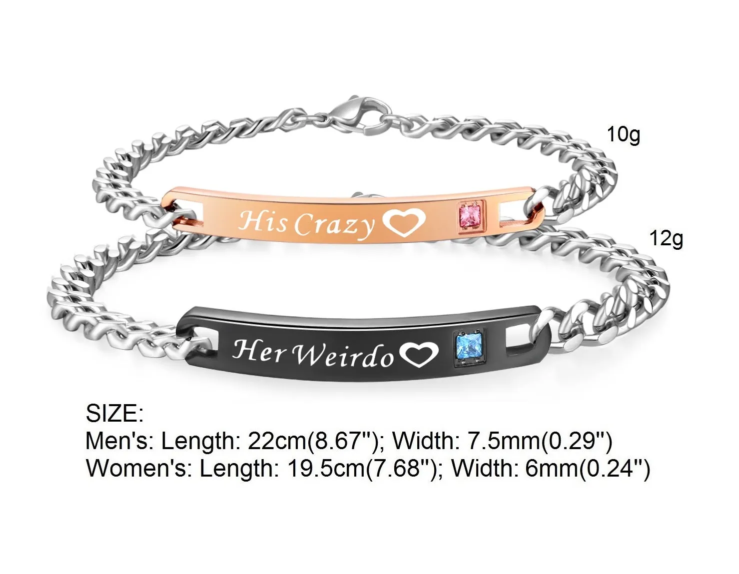 His & Hers Matching Set Crazy and Weirdo Couple Bracelets, Valentine, Anniversary, Wedding, Promise, Engagement Gift