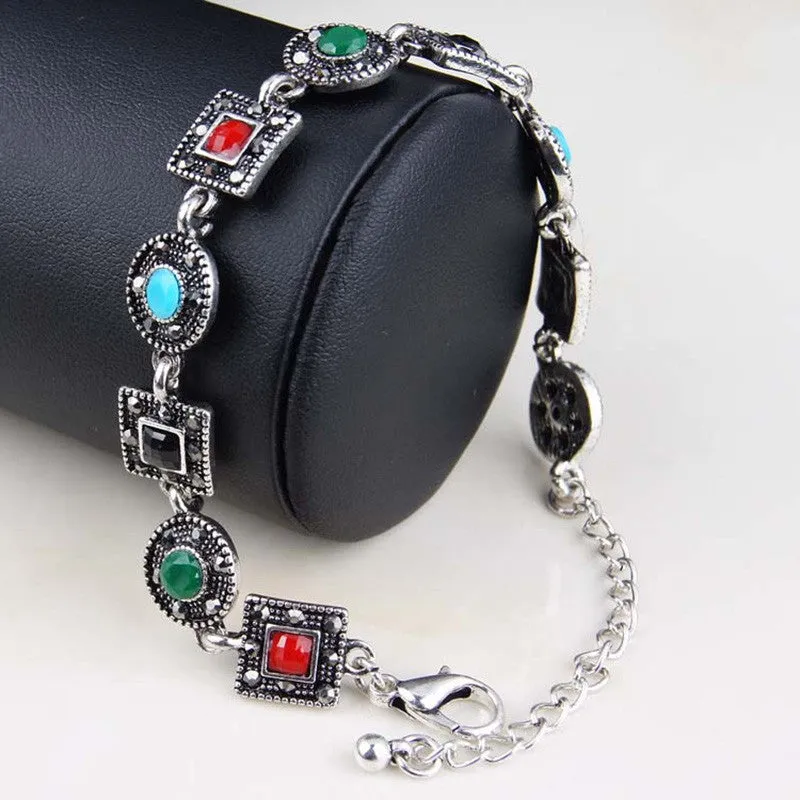 Indian Style Black Crystal Vintage Jewelry Bracelets Folk Style Women