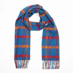 Irish Wool Scarf Medium Blue Orange Red Check