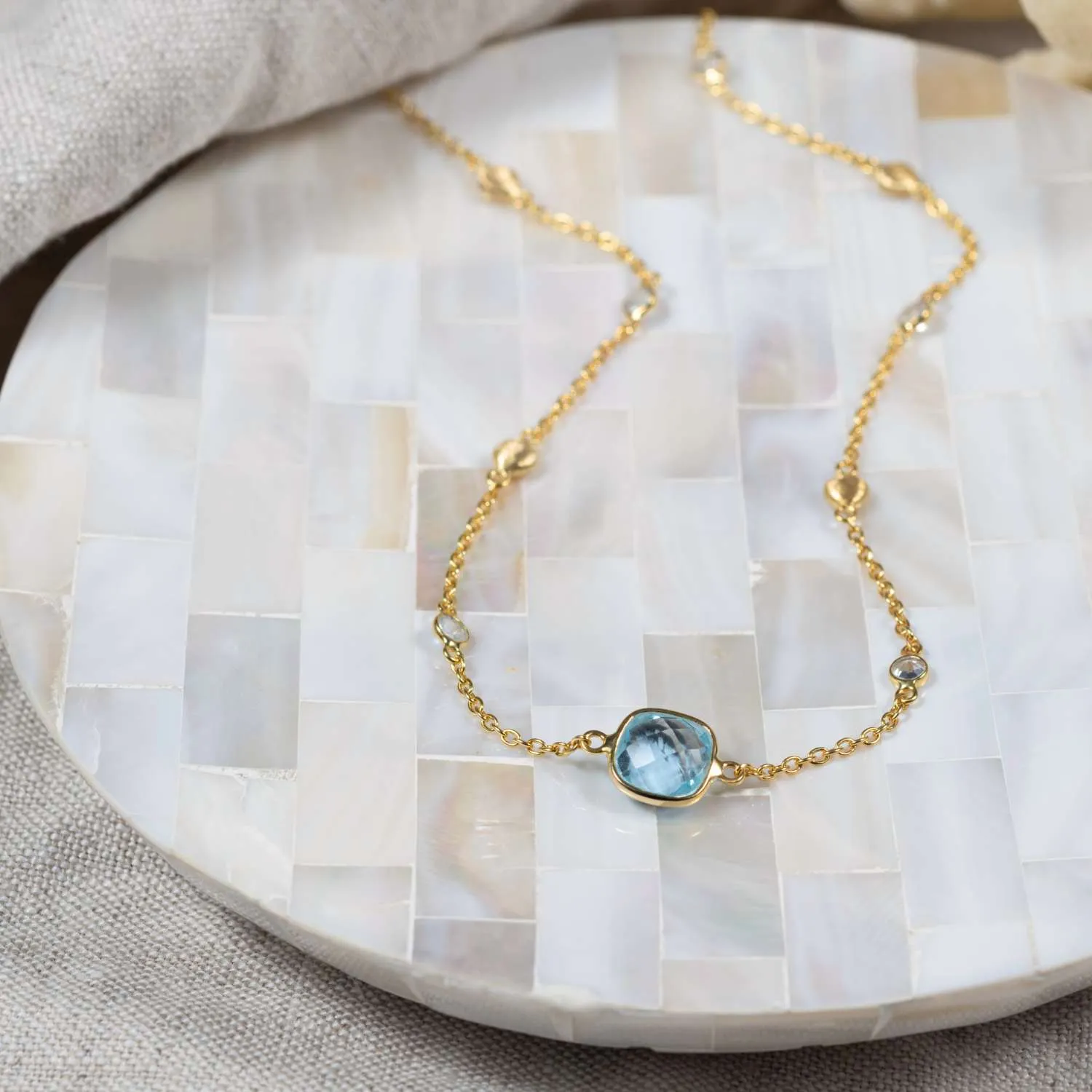 Iseo Blue Topaz Gemstone & Gold Vermeil Necklace