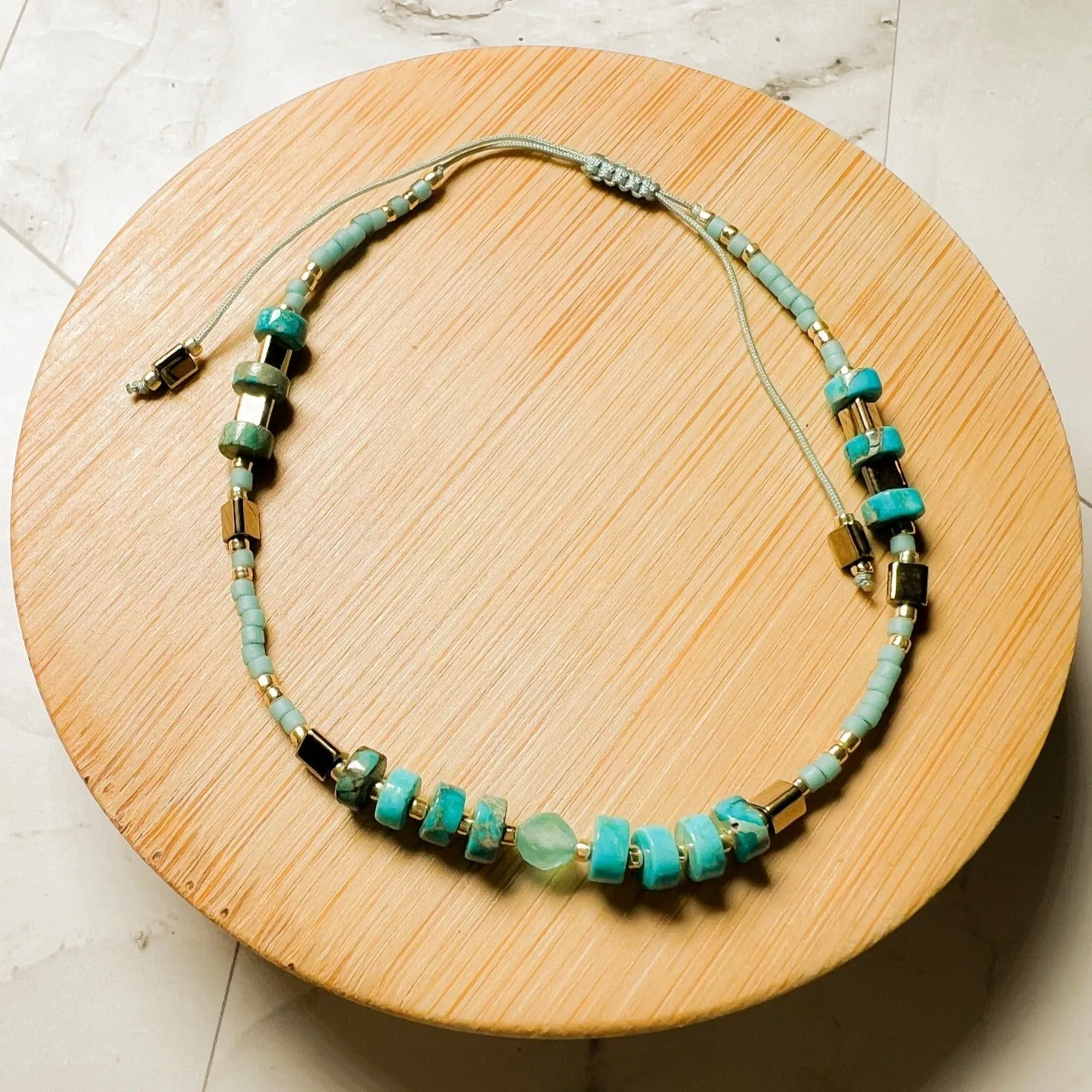 Jasmine: Jasper and Seed Bead Thread Bracelet