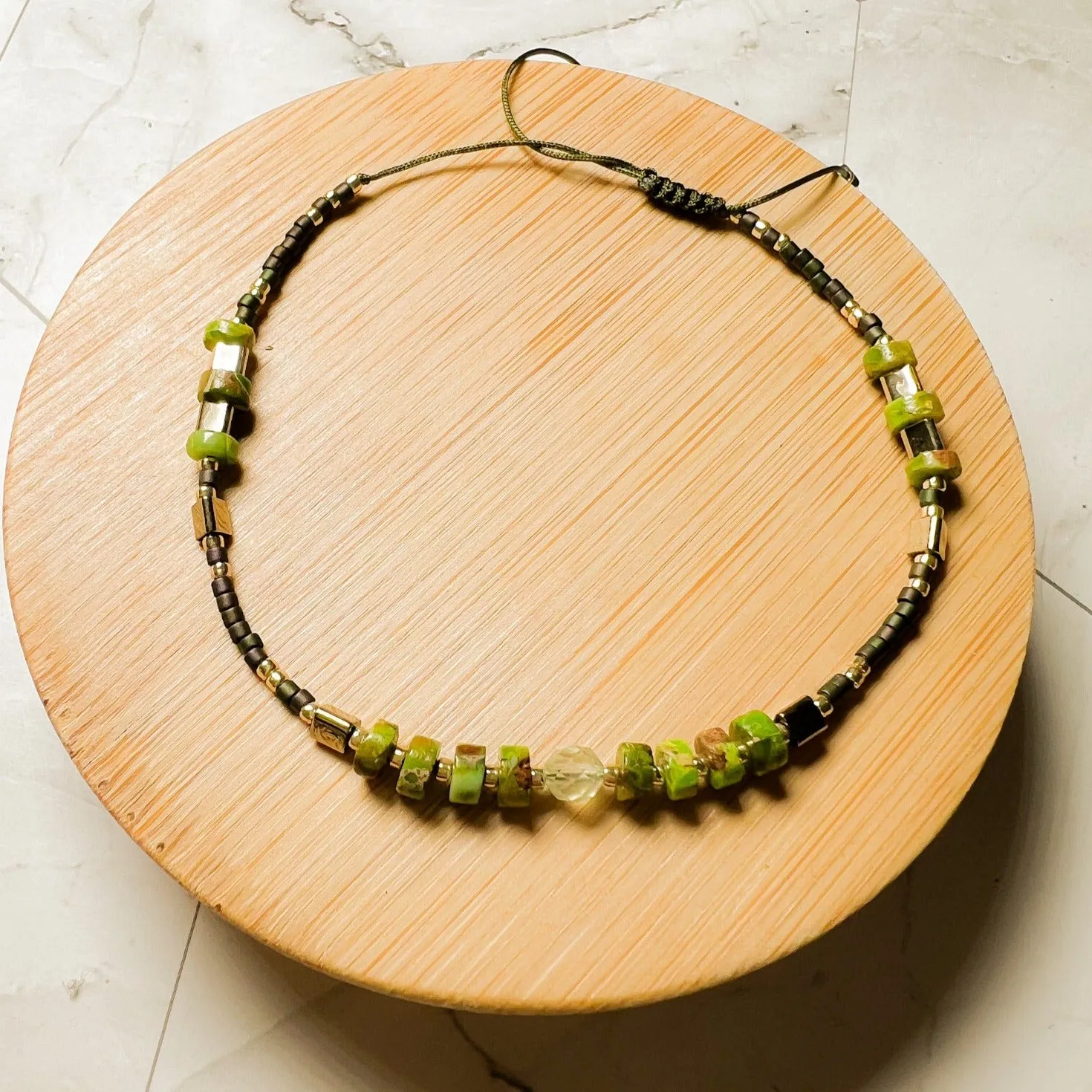 Jasmine: Jasper and Seed Bead Thread Bracelet