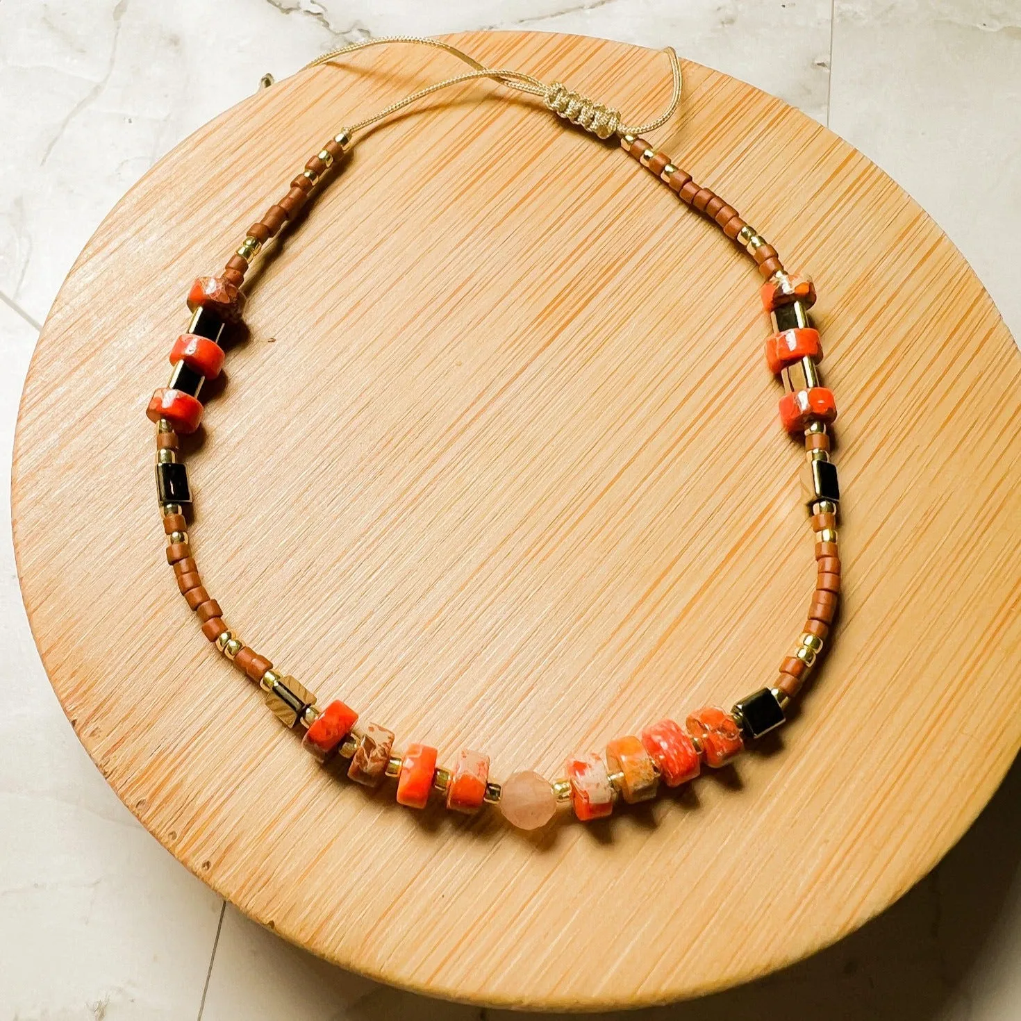 Jasmine: Jasper and Seed Bead Thread Bracelet