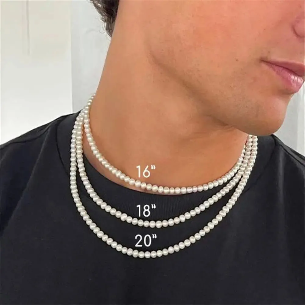 JC - Men's Pearl Necklace: Simple handmade bead strand, trendy jewelry for weddings and banquets