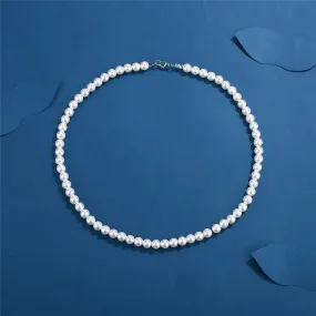 JC - Men's Pearl Necklace: Simple handmade bead strand, trendy jewelry for weddings and banquets