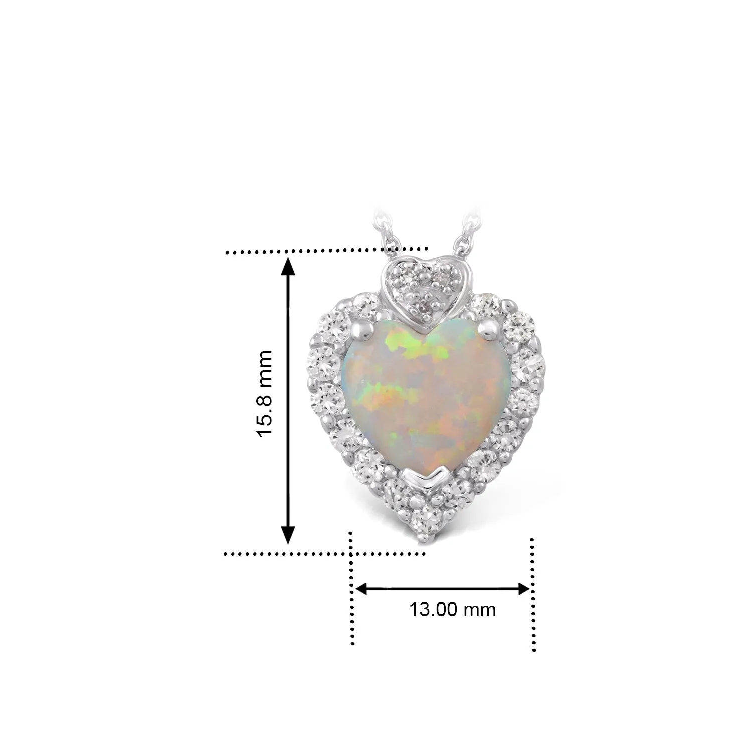 Jewelili Sterling Silver Heart Created Opal with Round Created White Sapphire and Diamonds Pendant Necklace