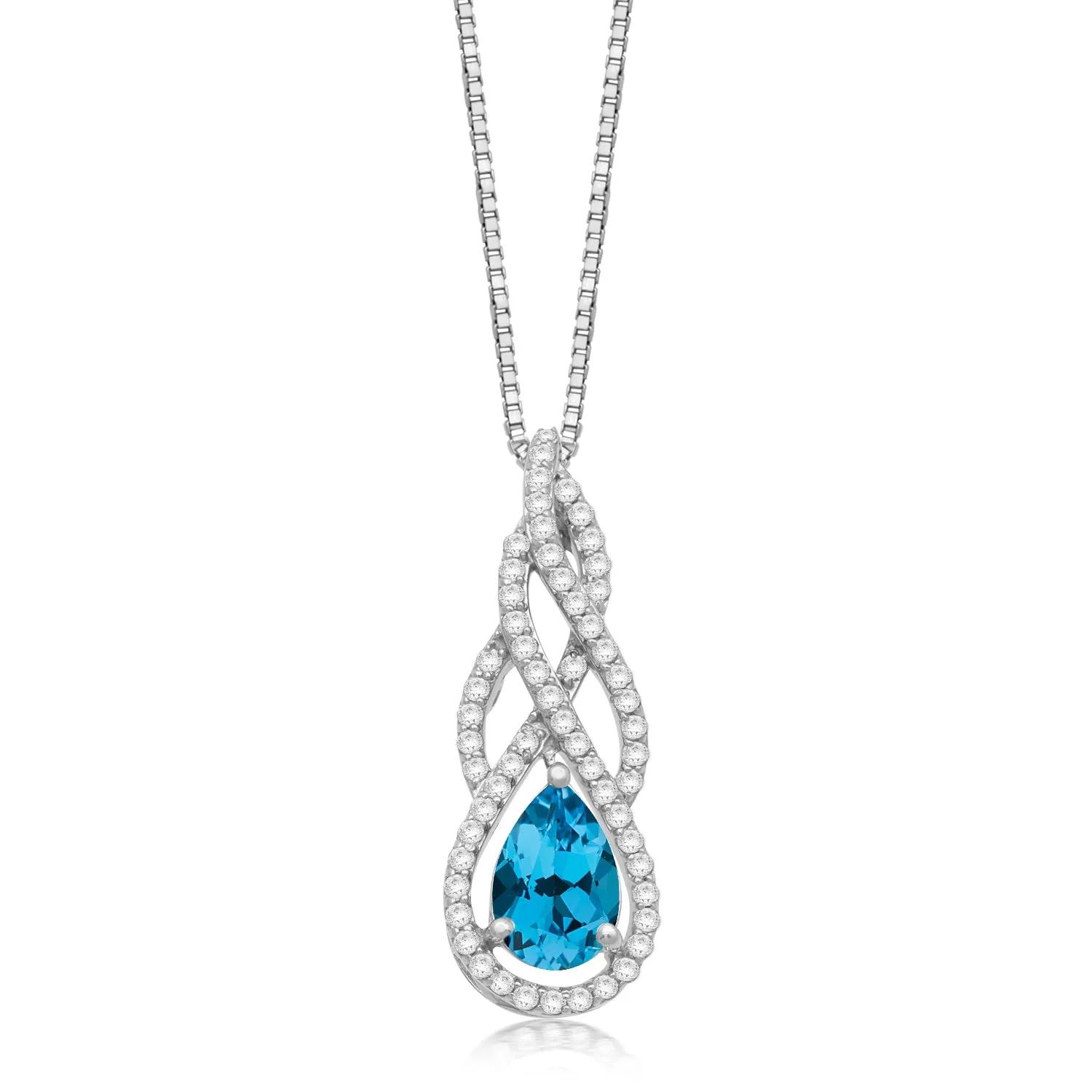 Jewelili Sterling Silver With Swiss Blue Topaz Teardrop Pendant Necklace