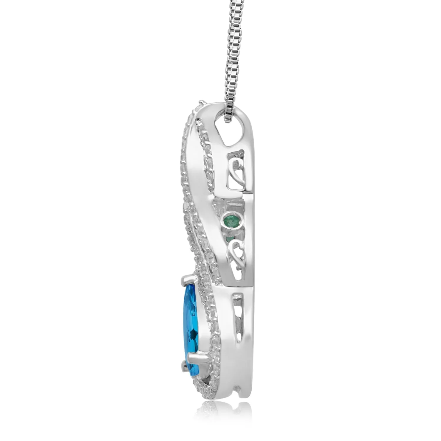 Jewelili Sterling Silver With Swiss Blue Topaz Teardrop Pendant Necklace