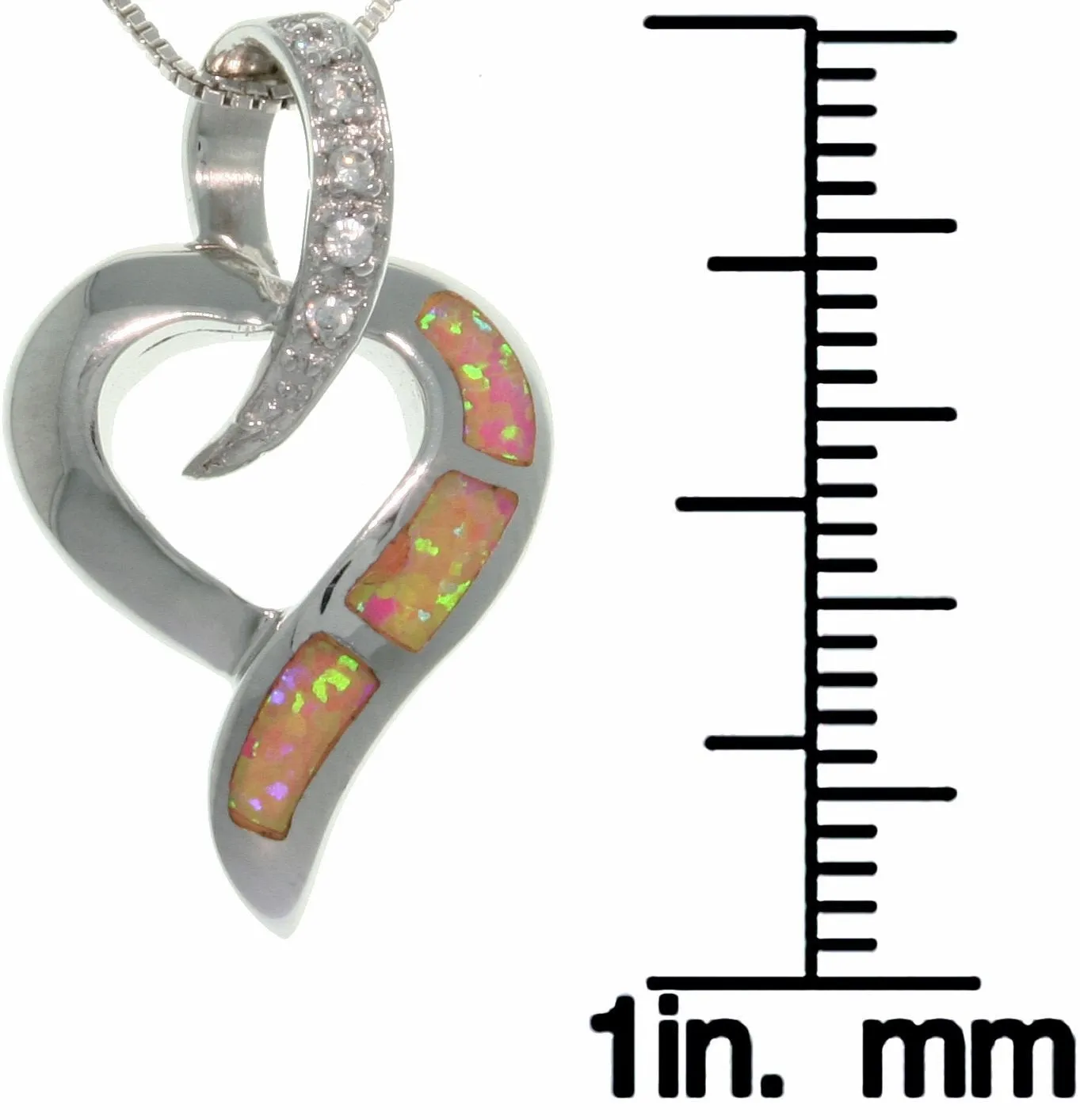 Jewelry Trends Sterling Silver Lab Created Pink Opal Open Heart Slide Pendant with Clear Pave CZ on 18 Inch Chain Necklace