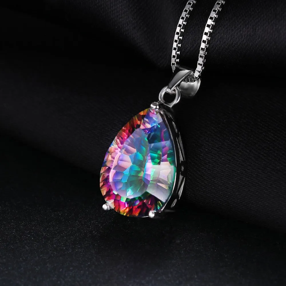 JewelryPalace 4ct Genuine Rainbow Fire Mystic Topaz Pendant 925 Sterling Silver Jewelry For Women Pendant Pear Concave Cut Gift