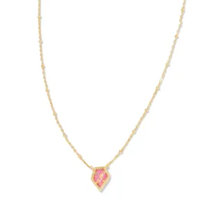 Kendra Scott | Framed Tess Gold Satellite Short Pendant Necklace in Luster Rose Pink Kyocera Opal