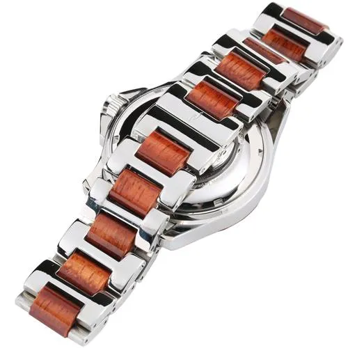 Koa Wood Stainless Steel Mechanical Watch Center Koa Wood Dial