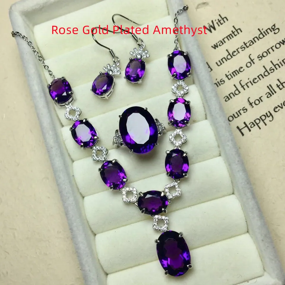 Ladies Inlaid Red Corundum Amethyst Jewelry Set