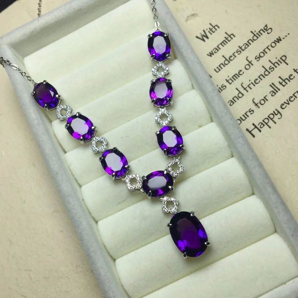 Ladies Inlaid Red Corundum Amethyst Jewelry Set