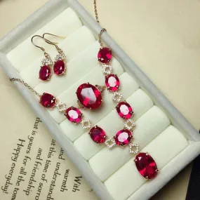 Ladies Inlaid Red Corundum Amethyst Jewelry Set