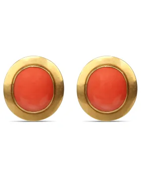 Large Coral and Disk Clip Back Earrings