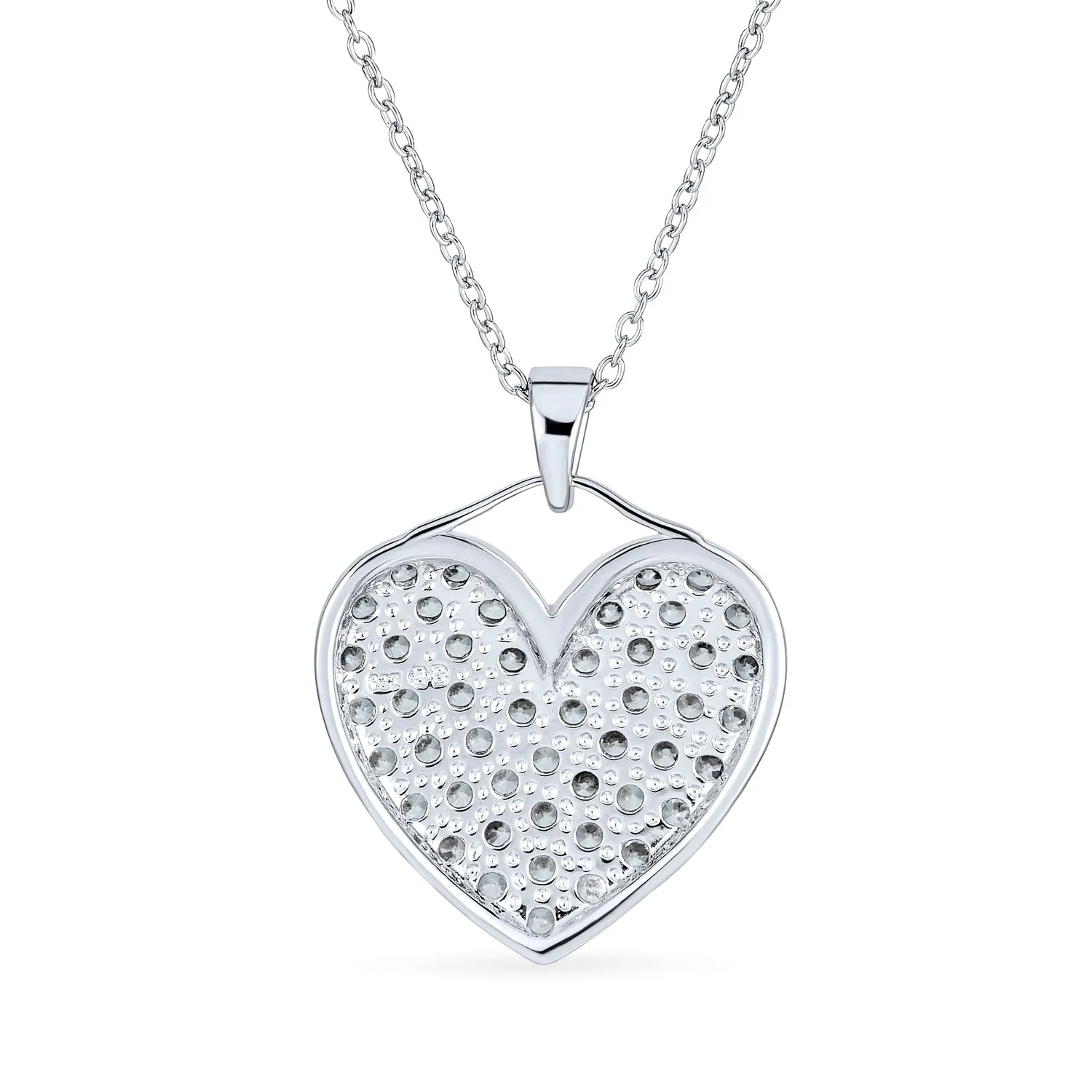 Large Heart Cubic Zirconia CZ Puff Pendant Necklace Sterling Silver