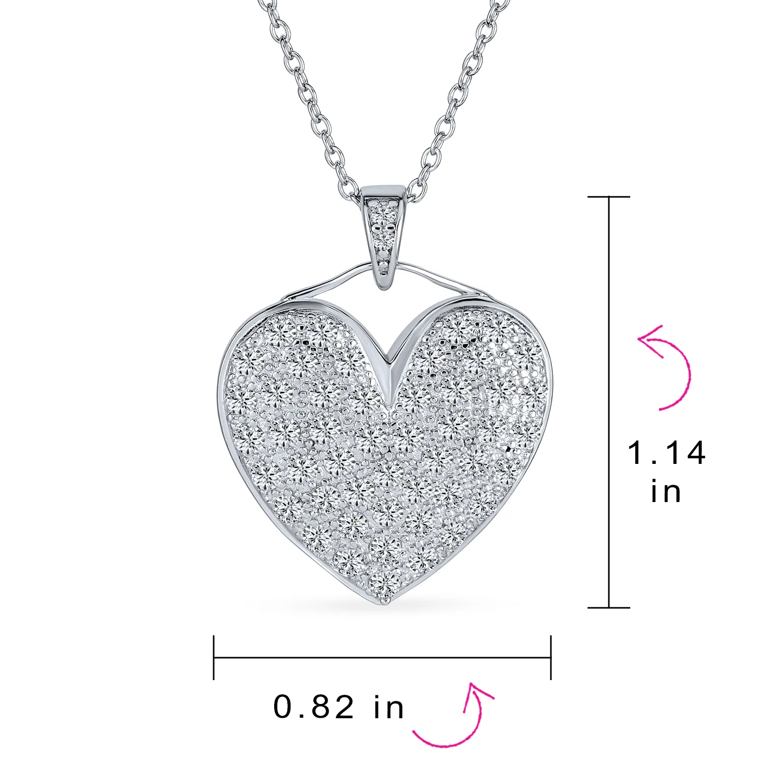 Large Heart Cubic Zirconia CZ Puff Pendant Necklace Sterling Silver