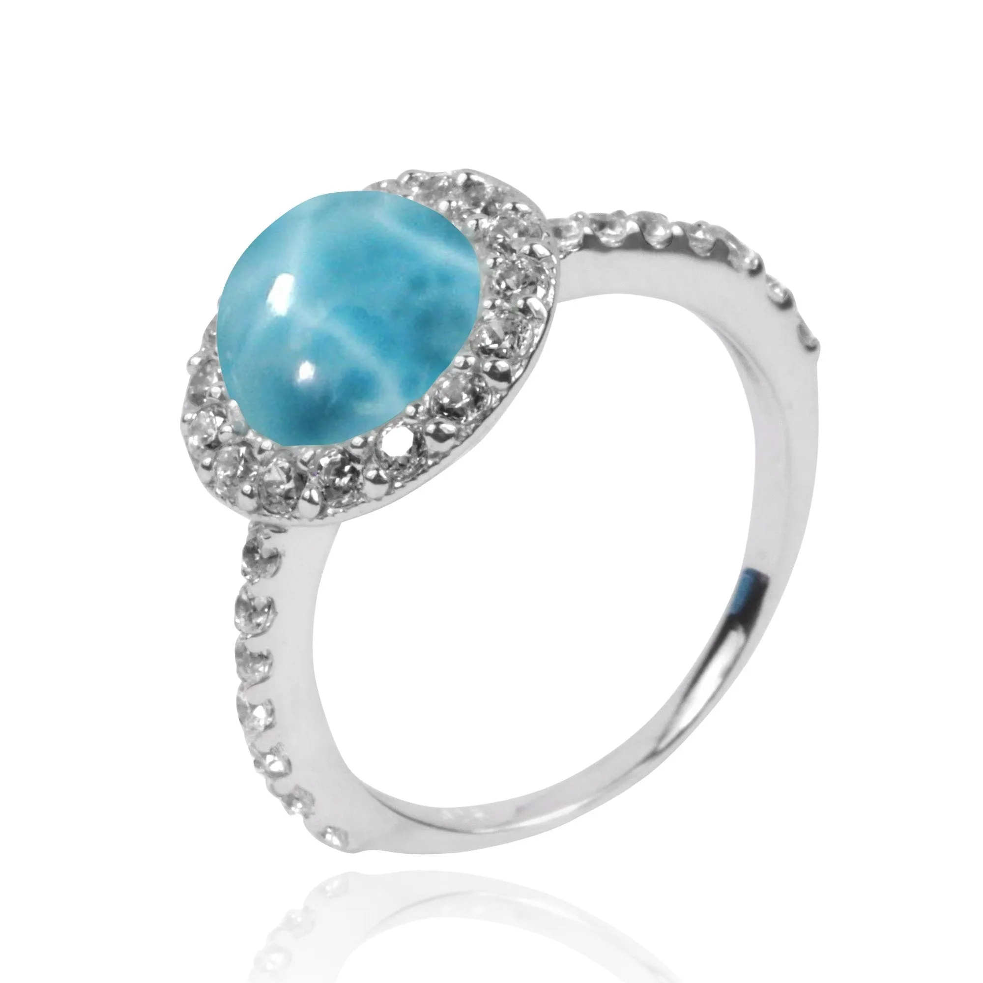 Larimar  Cocktail Ring with 22 Round Shape White Topaz Stones and 8 Round Shape White Topaz Stones