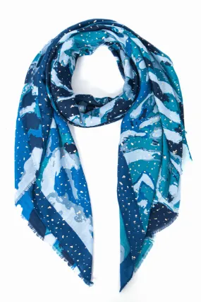 Leah Lightweight Scarf - Blue, Geometric Foil