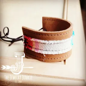 **Leather Cuff w/ Leather Tie-Pastel Serape 001u